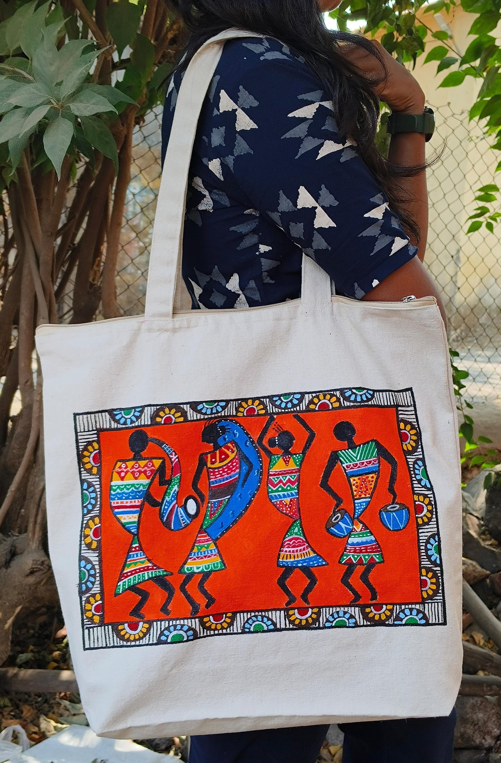 Fabric Painting Designs Warli Painting Bags Canvas Warli For